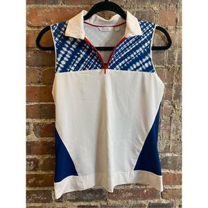 Lady Hagen - White/Blue/Red 1/4 Zip Sleeveless Athletic Tennis Tank-top Women’s